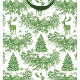 Christmas Toile Green Large Gift Bag 10"L x 4.75"W x 11.75"H - Includes 1 Bag_Caspari_10135B7-GRN