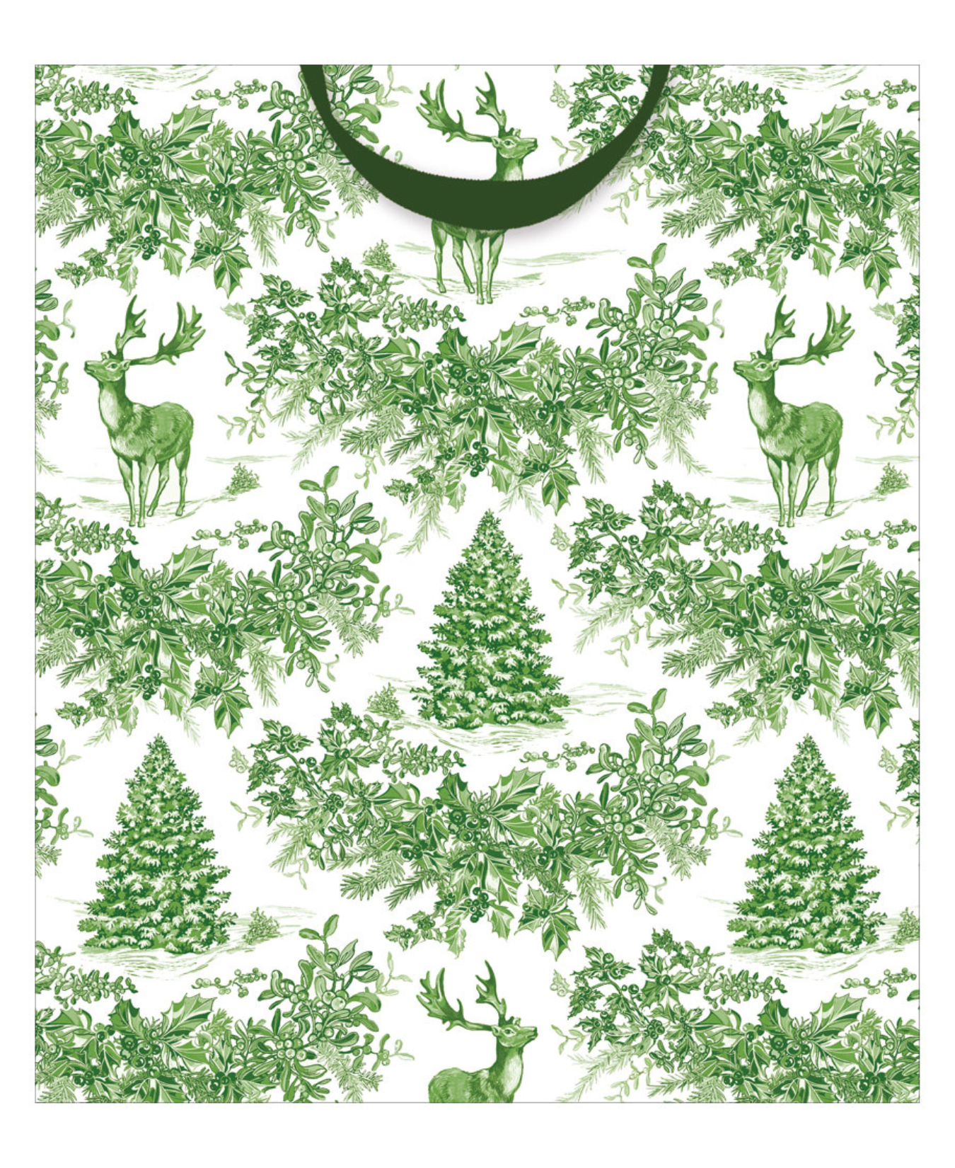 Christmas Toile Green Large Gift Bag 10"L x 4.75"W x 11.75"H - Includes 1 Bag_Caspari_10135B7-GRN