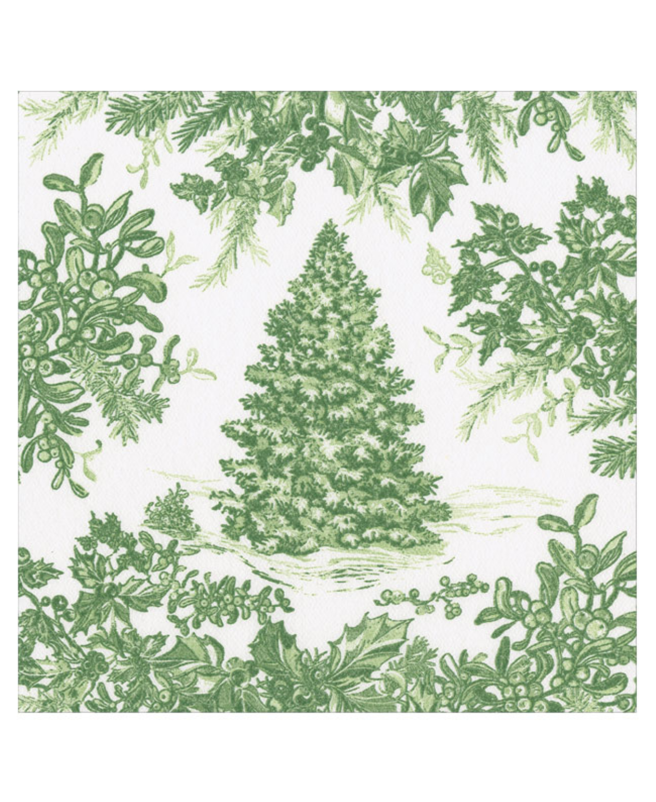 Christmas Tree Toile Sage/white Paper Linen Cocktail Napkin - 15 In_Caspari_19230CG-GRN