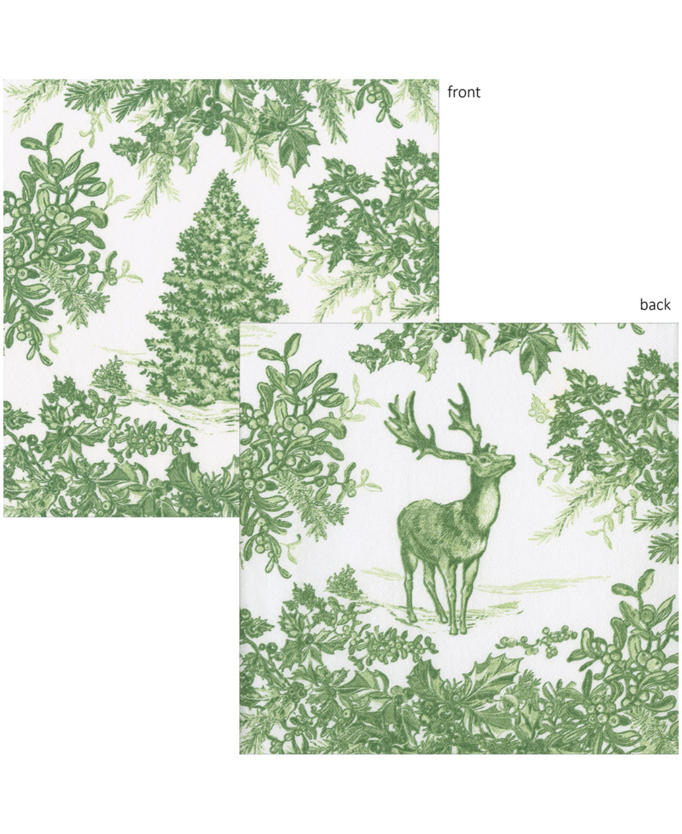 Christmas Tree Toile Sage/white Paper Linen Cocktail Napkin - 15 In_Caspari_19230CG-GRN