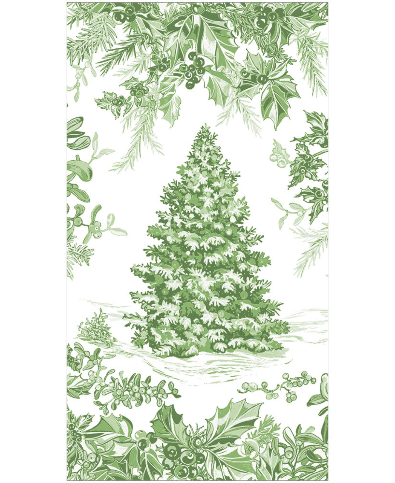 Christmas Tree Toile Sage/white Paper Linen Guest Towel -12 In_Caspari_19230GG-GRN