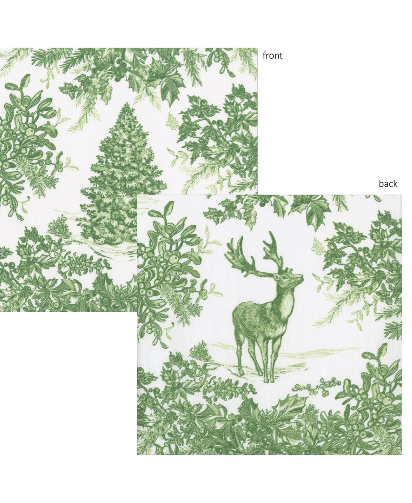 Christmas Tree Toile Sage/white Paper Linen Guest Towel -12 In_Caspari_19230GG-GRN