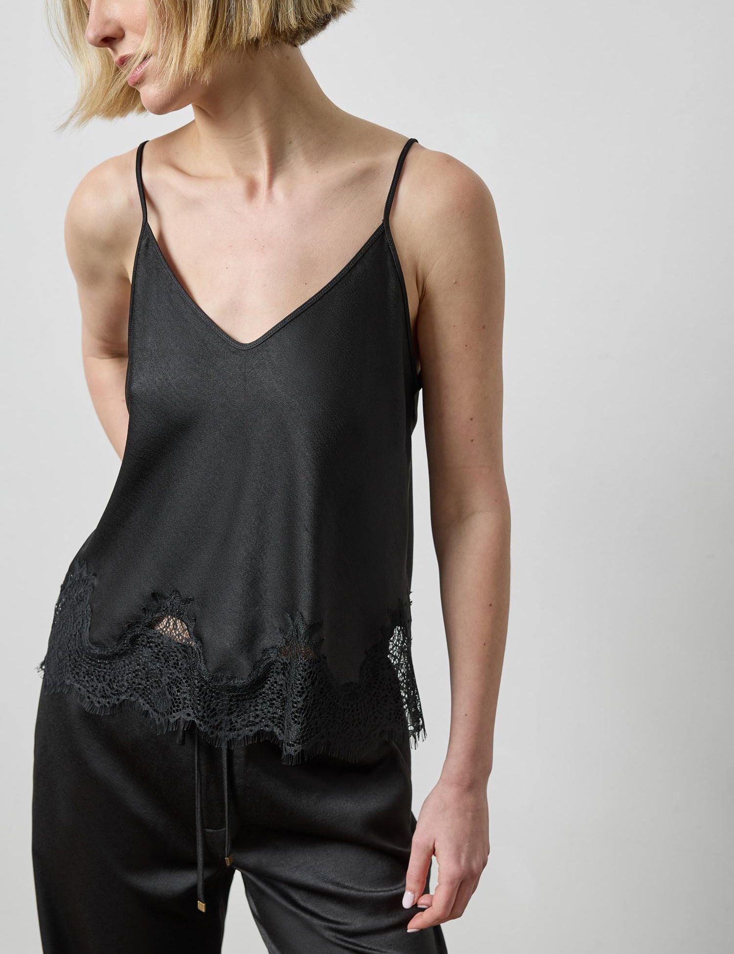 Crepe Satin Cami With Lace Trim_Lilla P_PA3626