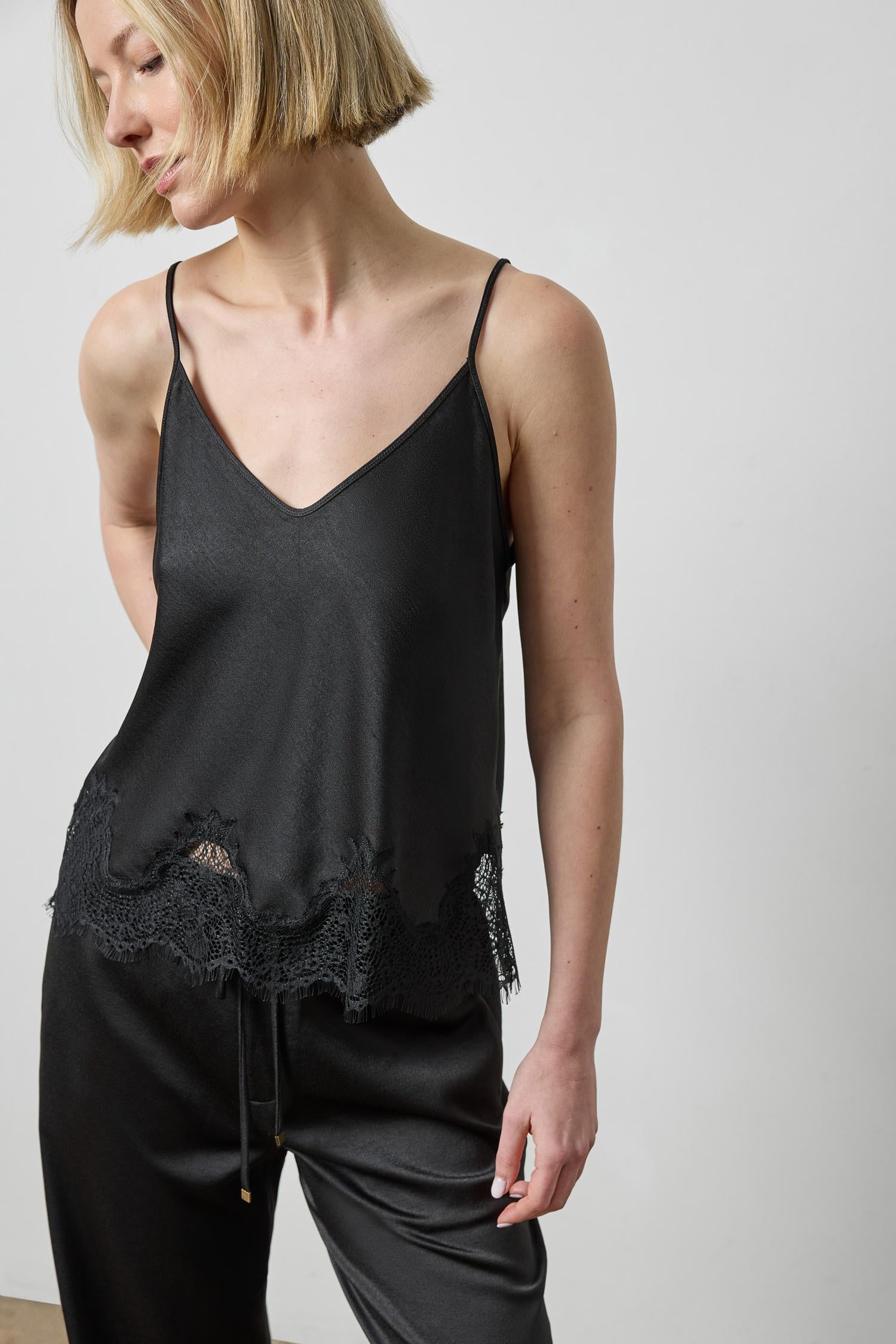 Crepe Satin Cami With Lace Trim_Lilla P_PA3626