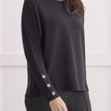 L/S Crew Neck Top w/ Buttons- Black