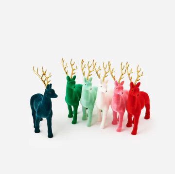 Flocked Deer with Gold Antlers - 6 Assorted