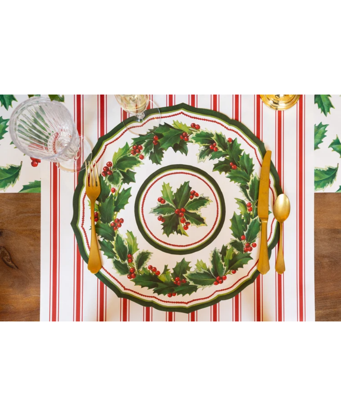 Die-cut Holiday Holly China Placemat-Hester & Cook-KP1837