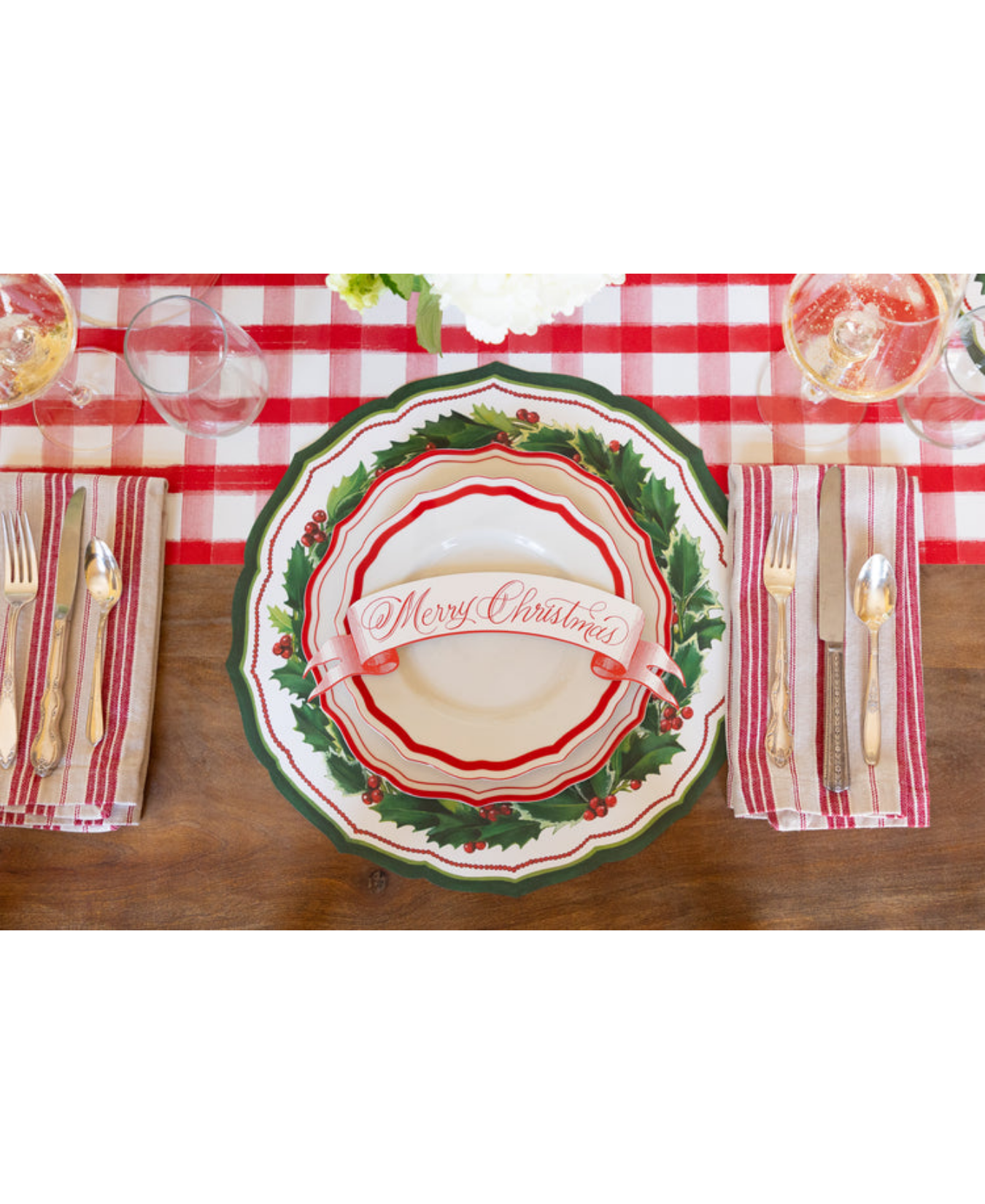 Die-cut Holiday Holly China Placemat-Hester & Cook-KP1837