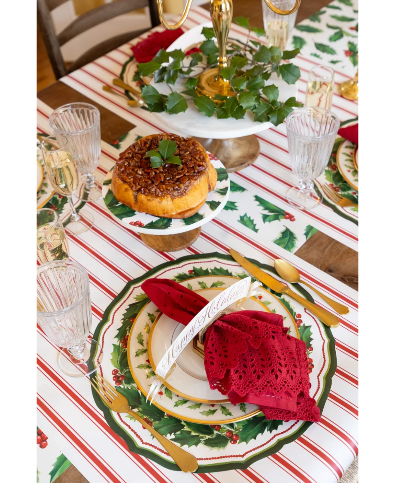 Die-cut Holiday Holly China Placemat-Hester & Cook-KP1837