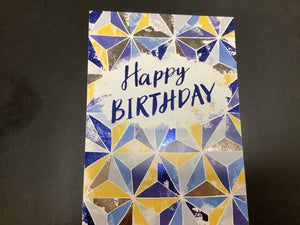 Happy Birthday (blue, yellow, purple stars)