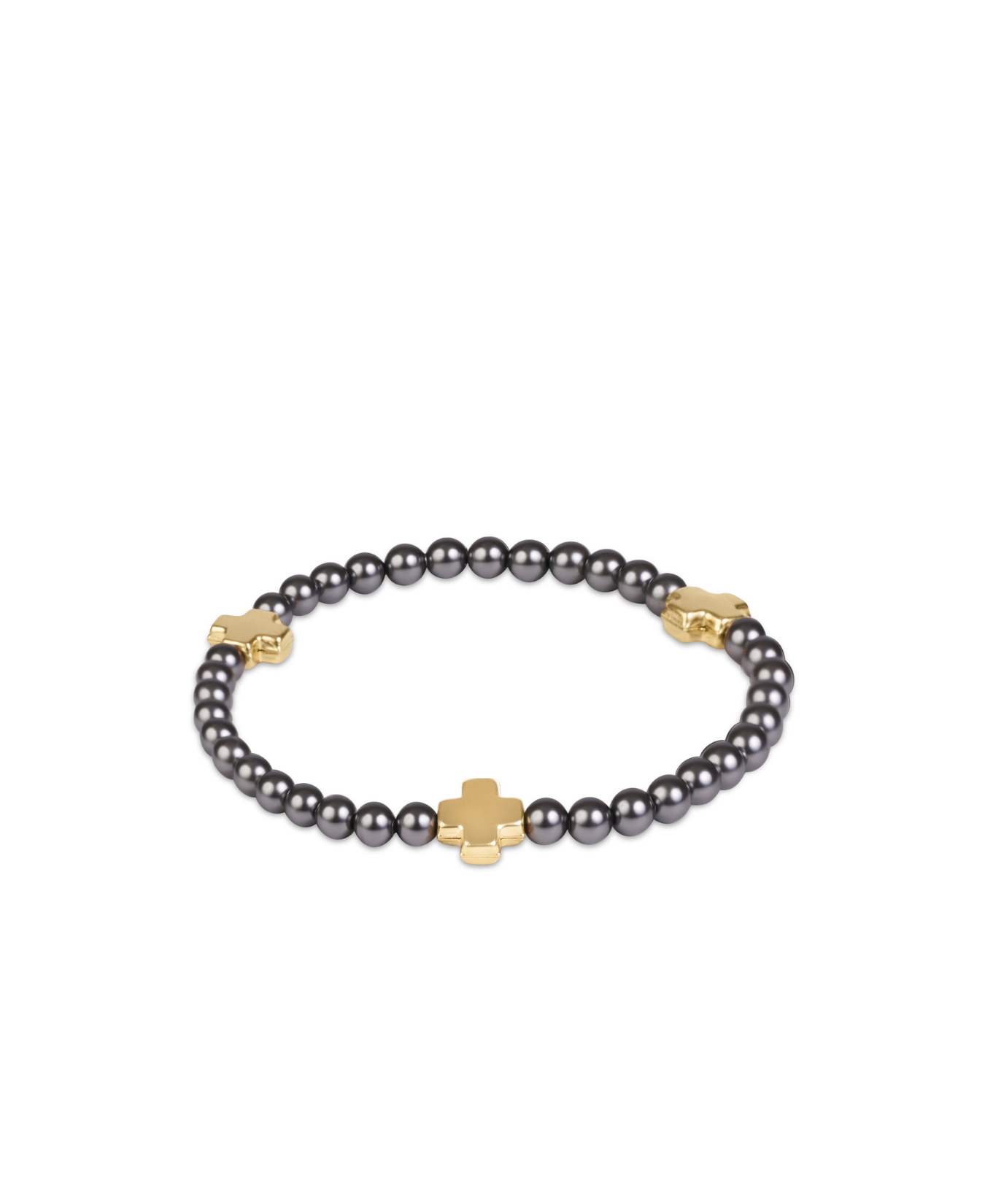 Extends Signature Cross 4mm Pearl Dark Grey Bracelet - Gold-E Newton-BEXSC4PEDKGG