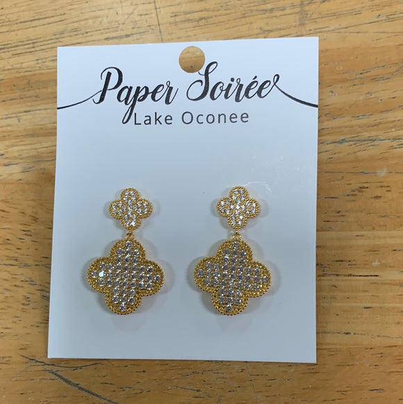 Gold & Crystal Double Clover Earrings