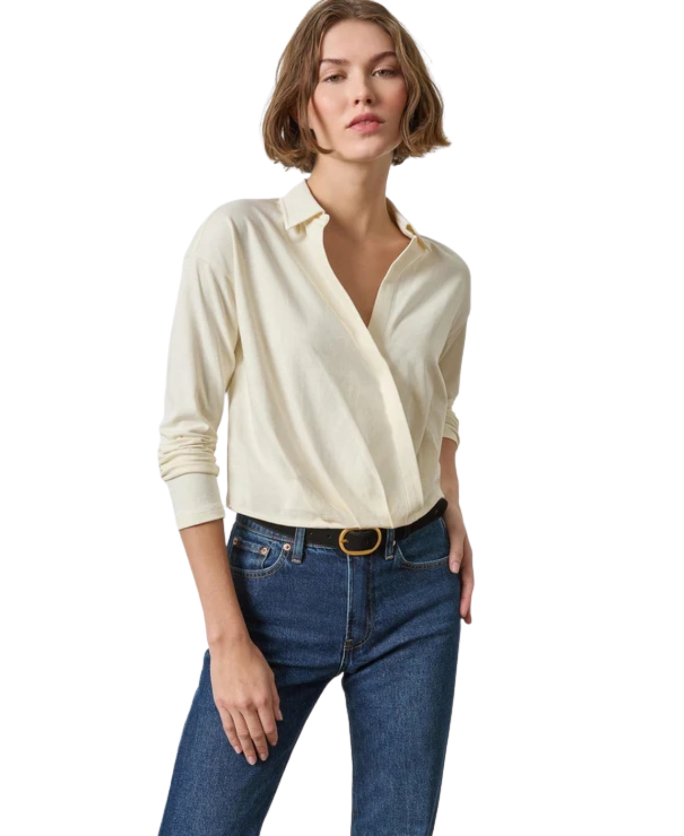 Faux Wrap Collared Top_Lilla P_PA3535-ROP