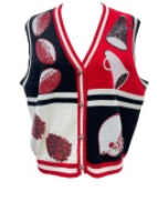 Black & Red Colorblock Football Icon Button up Sweater Vest