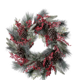 Frosted Mixed Evergreen, Pine Cone & Berry Wreath