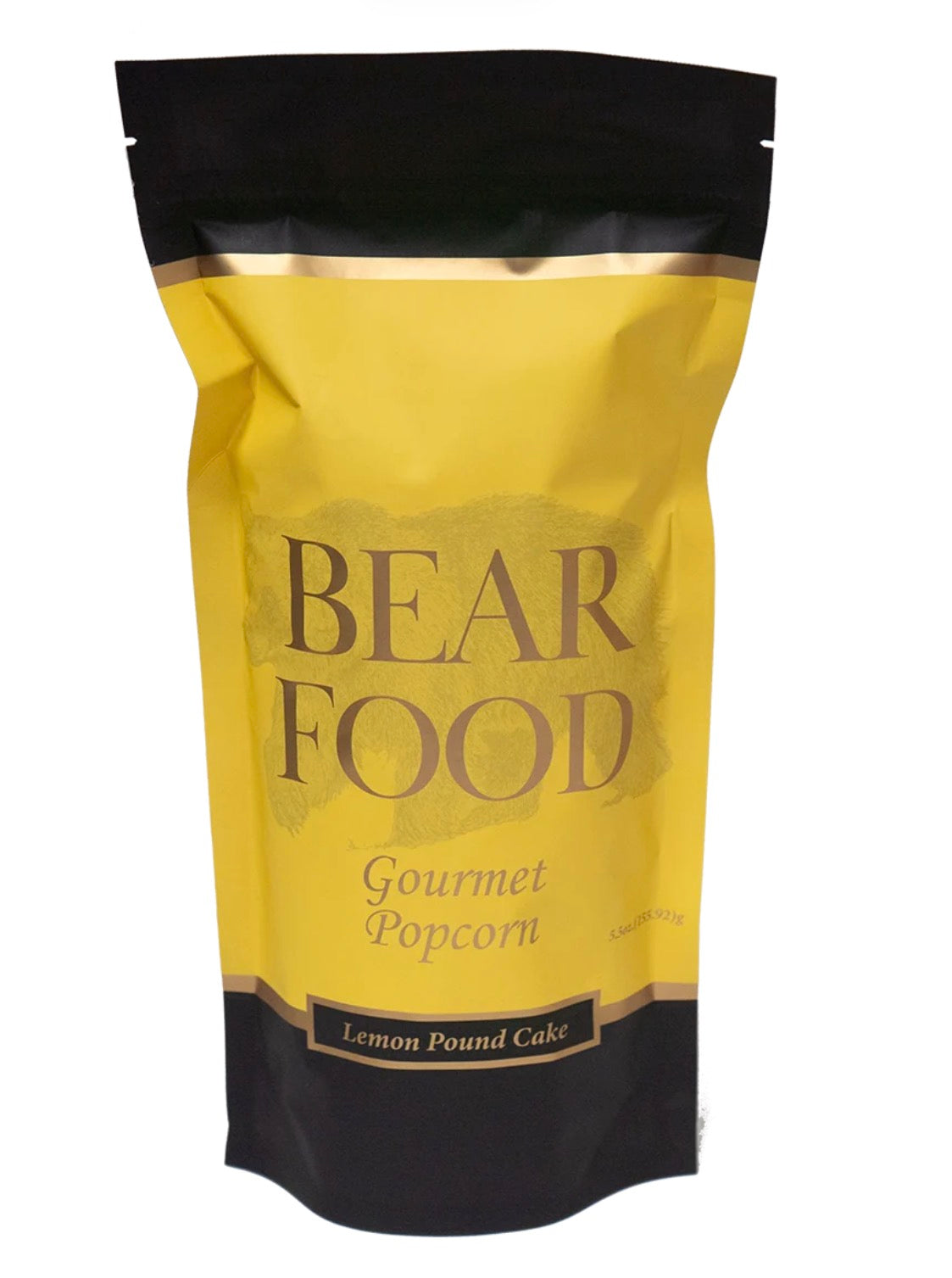 a yellow and black bag with black text