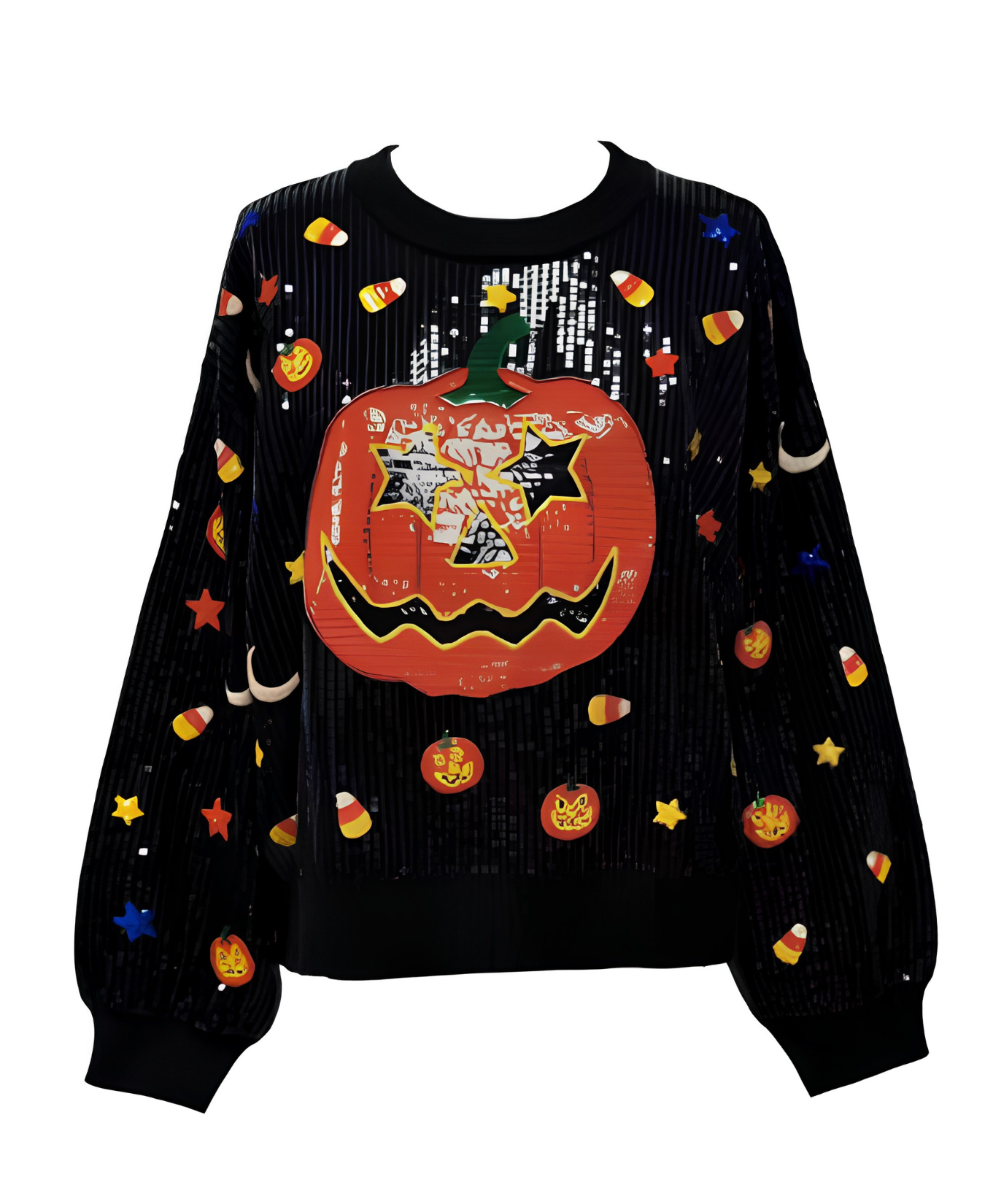 Full Sequin Pumpkin & Mini Icon Sweater_Queen of Sparkles_HOLID26N223-BLK