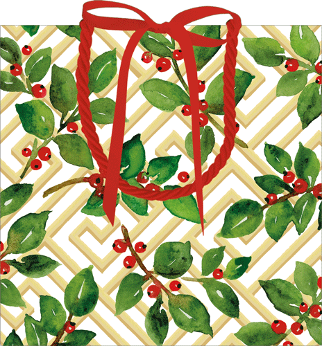 Holly And Fretwork Gift Bag Sm Square