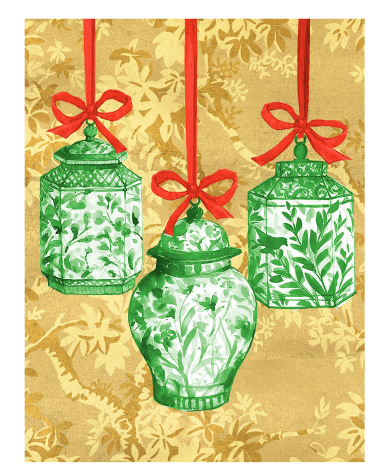 Ginger Jar Ornaments Classic Boxed Christmas Cards - Includes 15 Cards & Envelopes_Caspari_106208-GRN