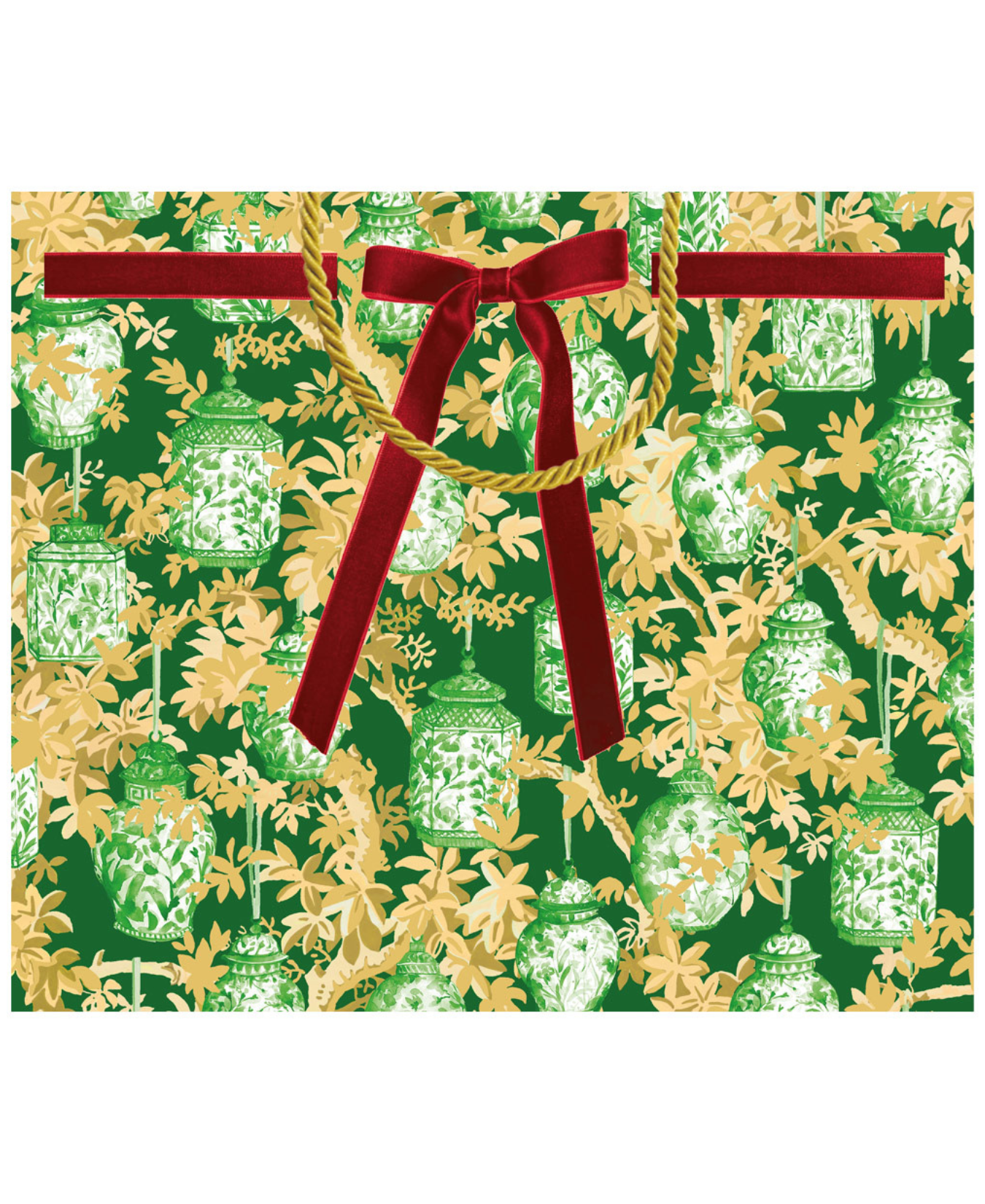 Ginger Jars Dark Green Large Gift Bag 11.75"L x 4.75"W x 10"H - Includes 1 Bag_Caspari_10184B3-GRN