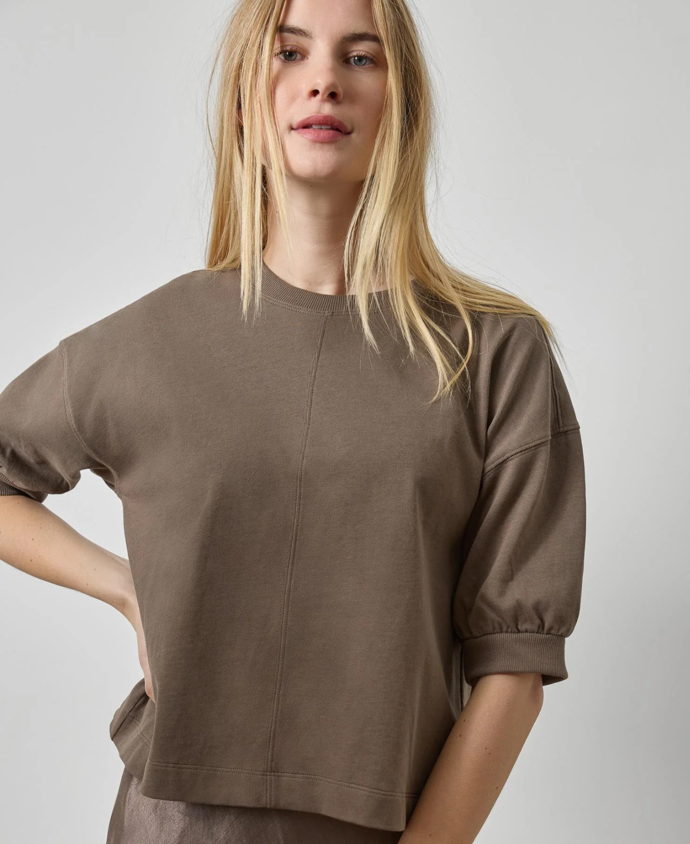 Half Sleeve Ribbed Trim Sweatshirt-Lilla P-PA3585-STK