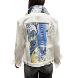 D House of Design on White Denim Jacket | Medium