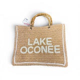Lake Oconee Tote | Natural/Pearls | Bamboo Handle