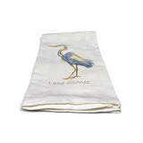 a white towel with a bird on it