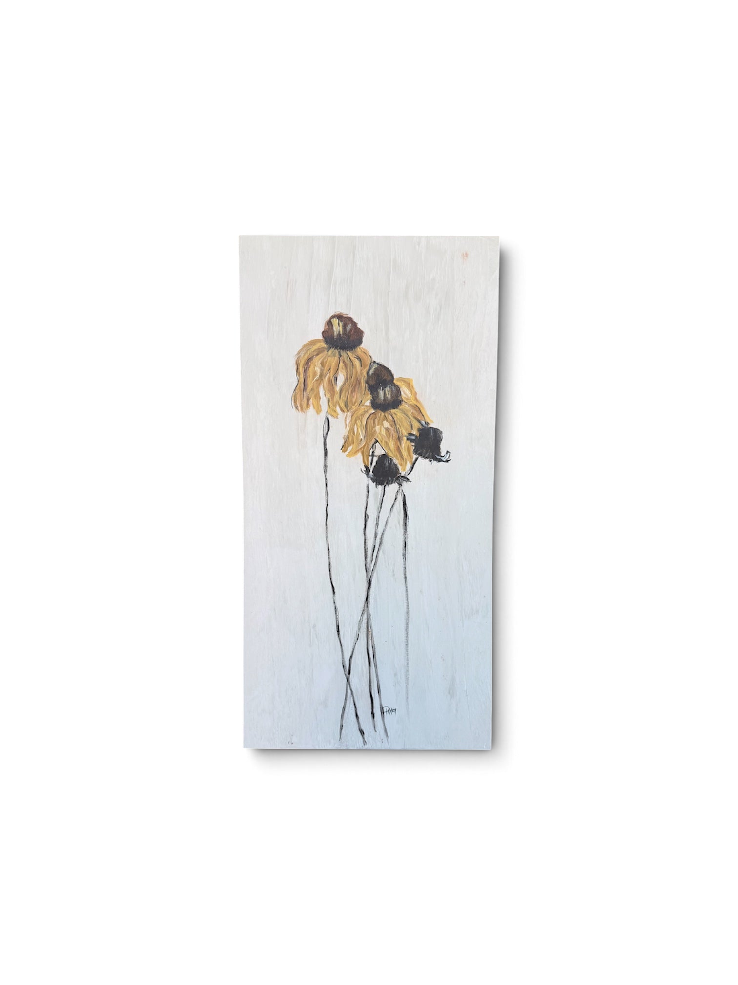 a painting of flowers on a white surface