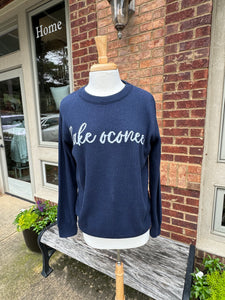 Classic Crewneck Sweater Navy w/ Script Lake Oconee