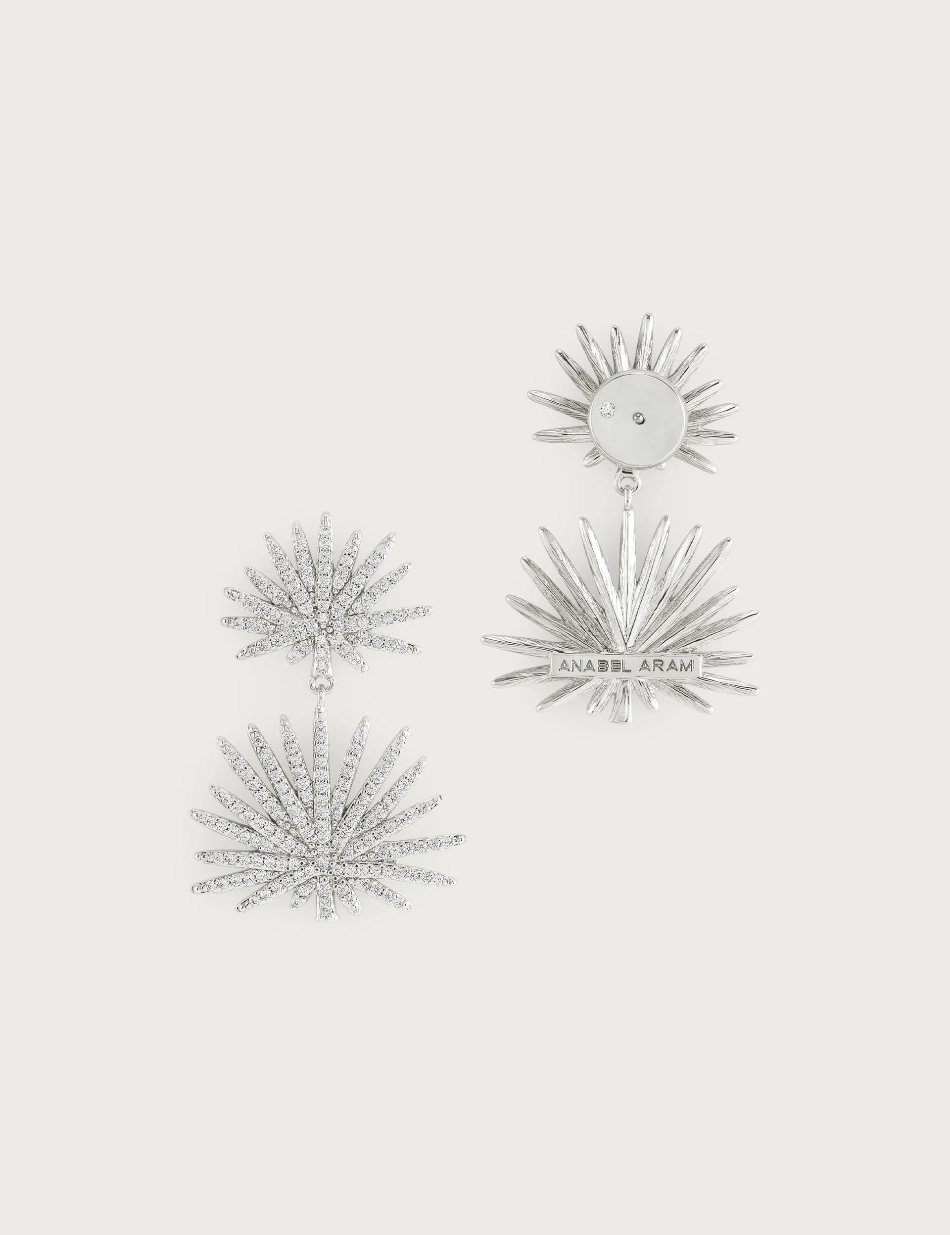 Palm Pavé Double Fan Palm Earrings | Silver