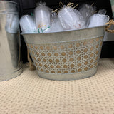 Galvanized Basket with Burlap Liner