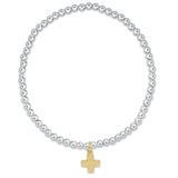 Classic Sterling Mixed Metal 3MM Bracelet Signature Cross Gold Charm