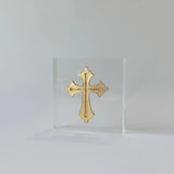 4x4 Acrylic Gold Cross Intaglio