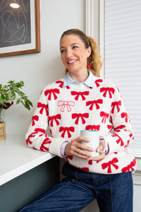 Bow Intarsia Crew Neck Sweater