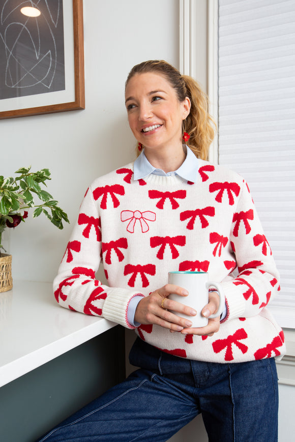 Bow Intarsia Crew Neck Sweater