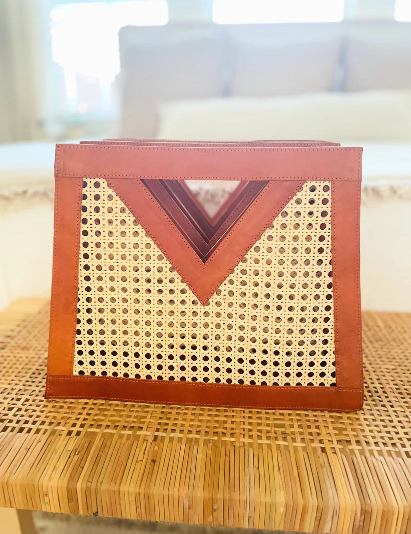 Brown Cane Weave Triangle Window Handbag