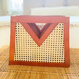 Brown Cane Weave Triangle Window Handbag
