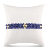 3-Strand Classic Beaded Signature Cross Gold Bracelet- Lapis