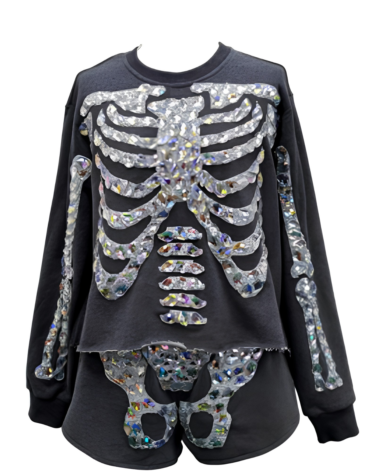 Iridescent Jeweled Skeleton Sweatshirt_Queen of Sparkles_HOLID26N482-CHL