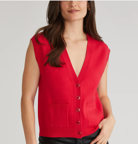 Jessica Button Down Front Vest Cherry Red