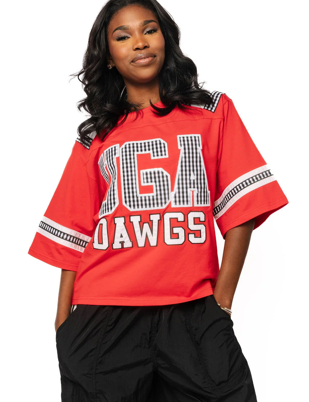Licensed UGA Oversized Gingham Jersey Tee