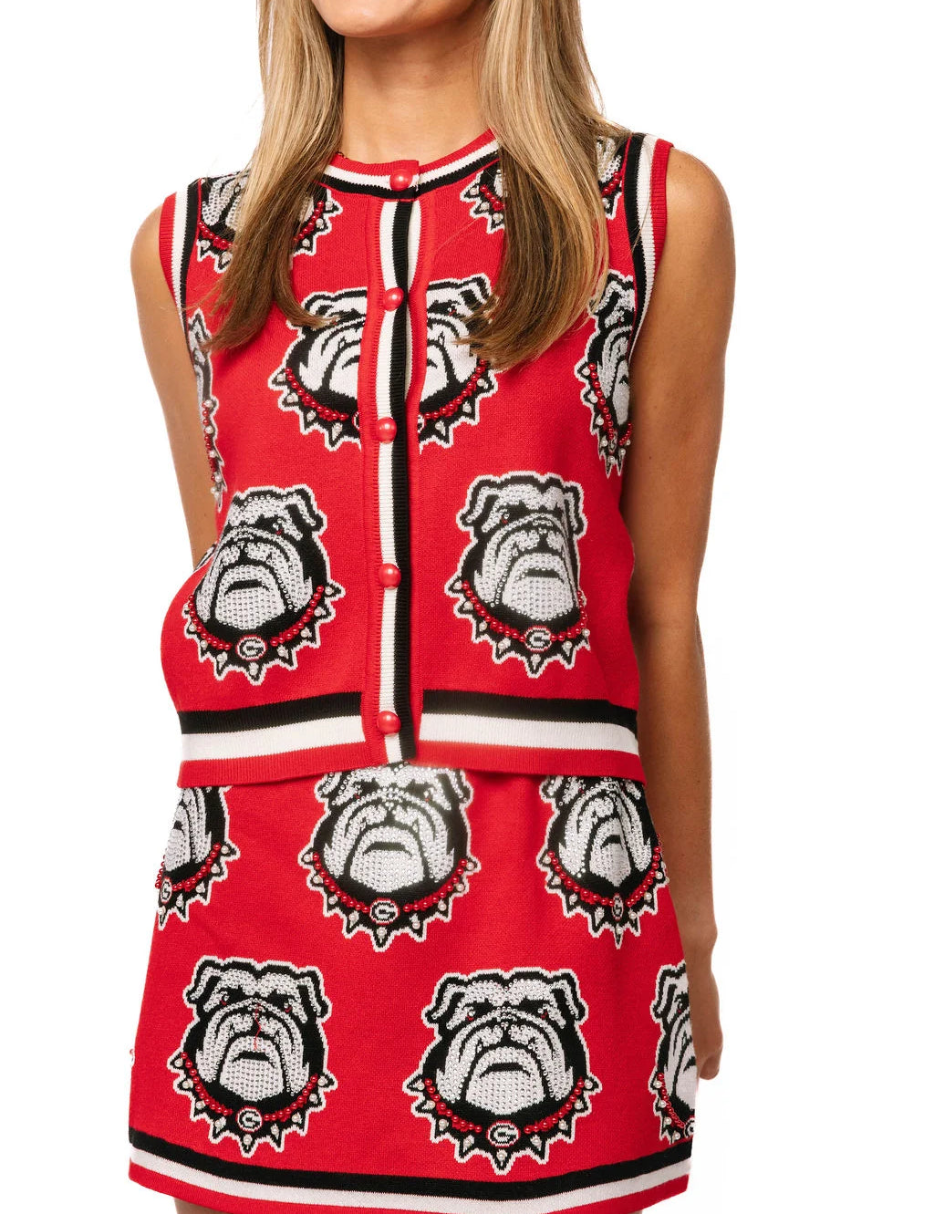 Licensed UGA Knit In Rhinestone Button Up Knit Tank
