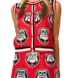 Licensed UGA Knit In Rhinestone Button Up Knit Tank