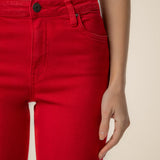 Kelsey High Rise Fab Ab Ankle Flare with Raw Hem Ruby Red
