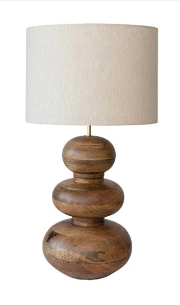 Mango Wood Table Lamp w/linen shade