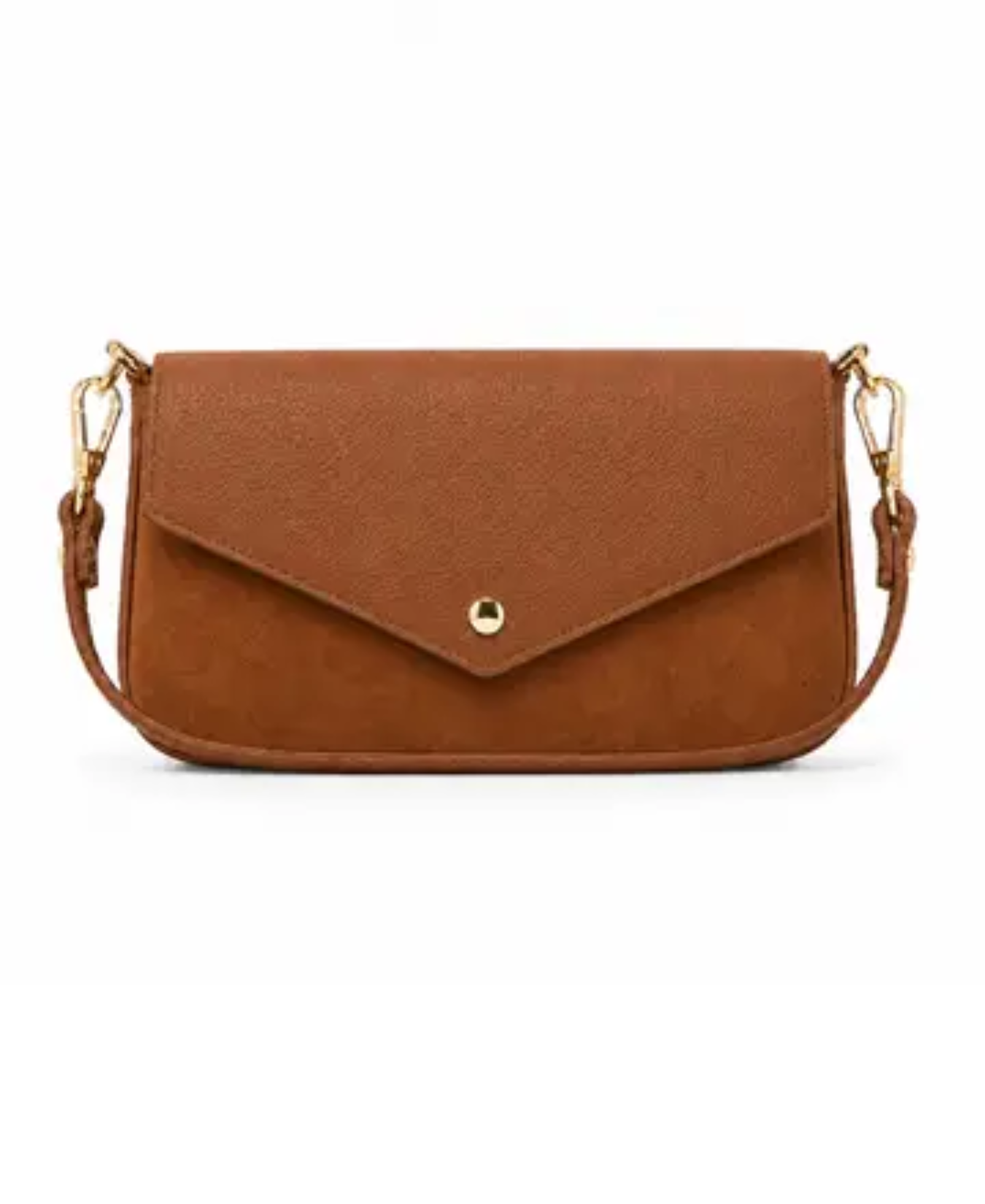 a brown leather bag with gold handles