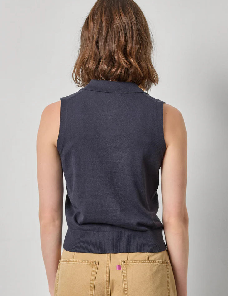 Sleeveless Polo Sweater | Navy