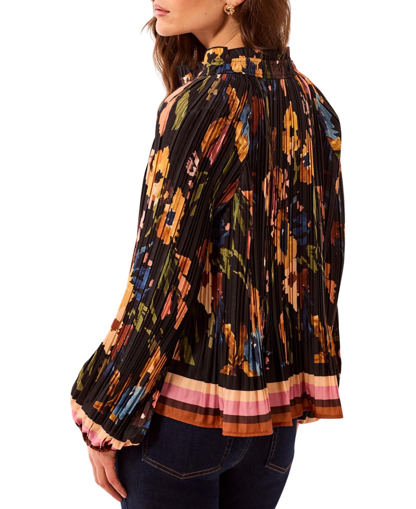 Long Sleeve Blouse with Ruffle Collar - Tribal - 3290O-8532