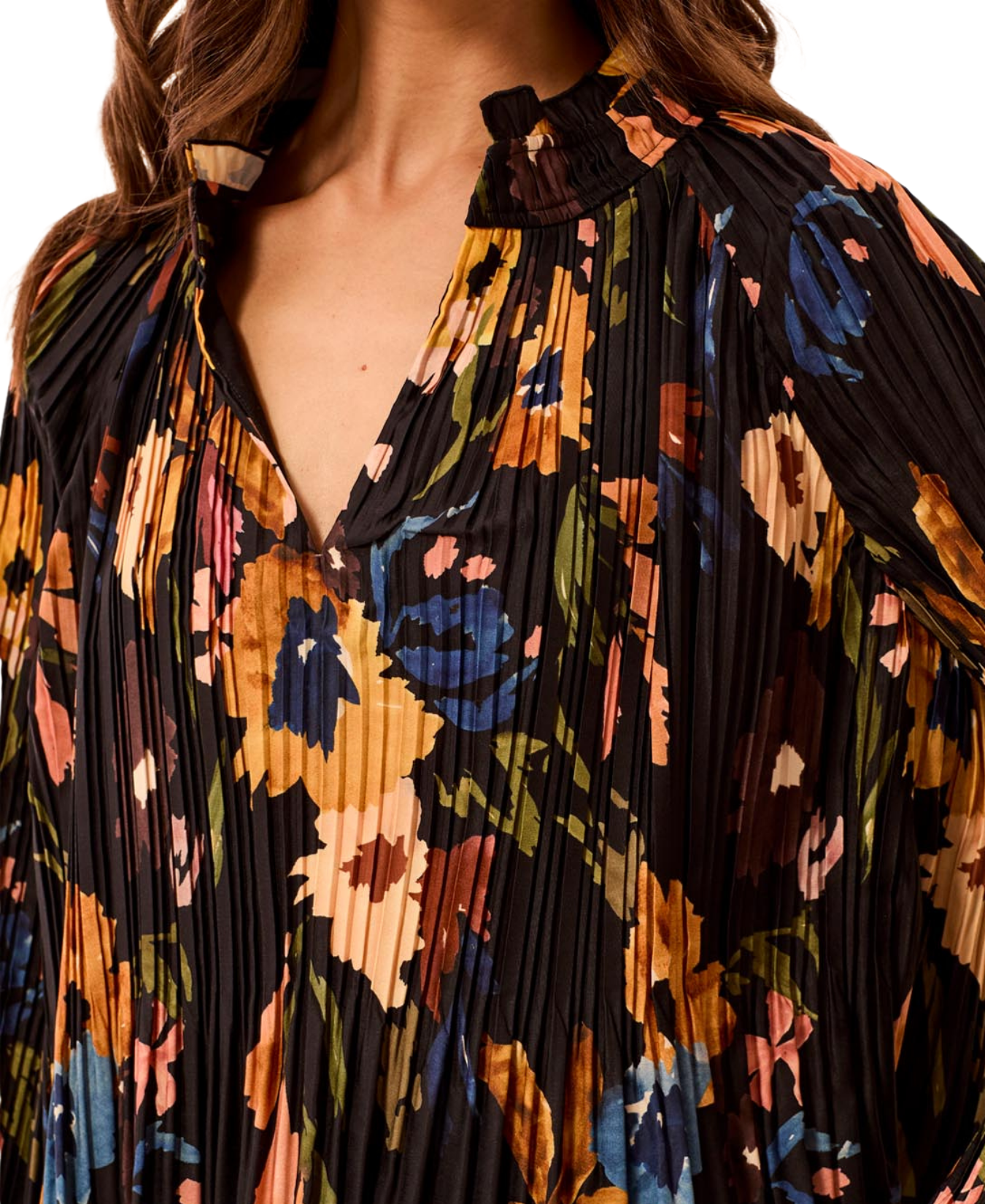 Long Sleeve Blouse with Ruffle Collar - Tribal - 3290O-8532